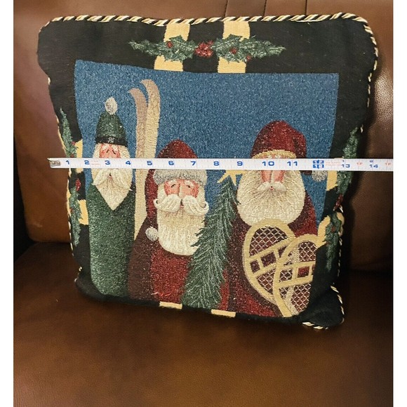 Vintage Tapestry Needlepoint Santa Christmas Throw Pillow 18”x 18" - Picture 2 of 5